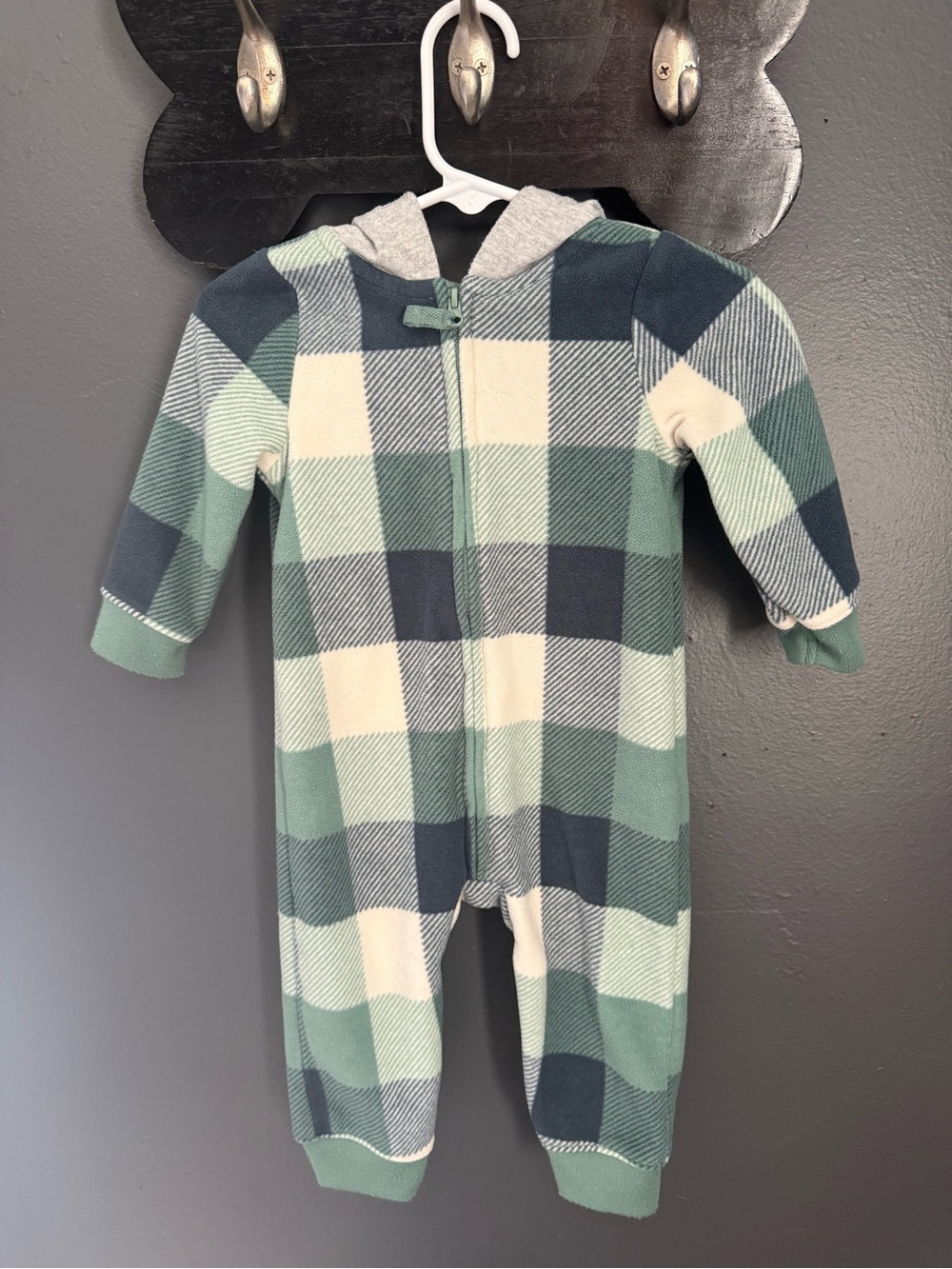 Carters Plaid Hooded One-Piece in Green & Navy